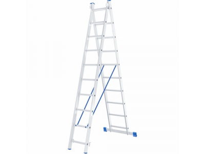 Лестница, 2 х 10 ступеней, алюминиевая, двухсекционная // СИБРТЕХ // Pоссия