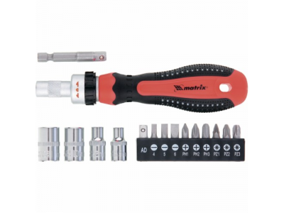 Отвёртка реверсивная с набором бит и насадок торцевых,CrV,1/4